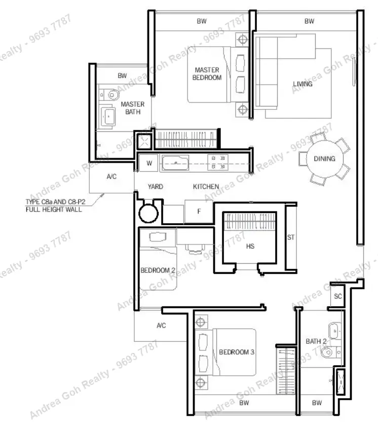 Unit floor plan · 3-bed