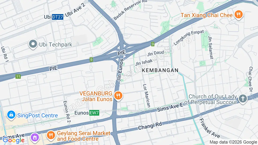Between Eunos (EW7) and Kembangan (EW6) MRT