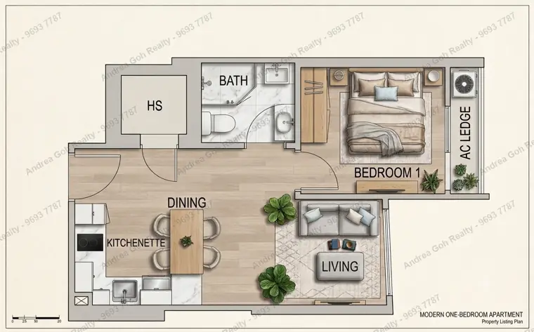 Type C - 1 bedroom, 398 sqft